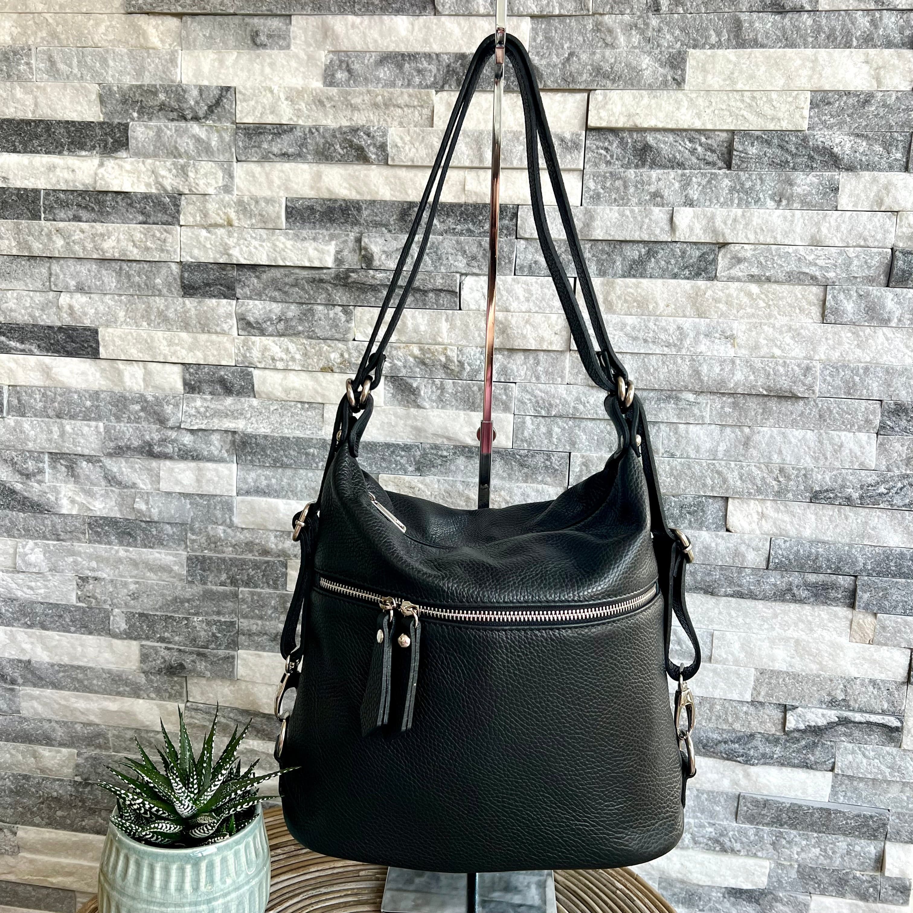 lusciousscarves Handbags Black Italian Leather Convertible Rucksack Backpack Bag