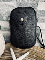 Load image into Gallery viewer, lusciousscarves Handbags Black Italian leather crossbody phone bag - lots of colours
