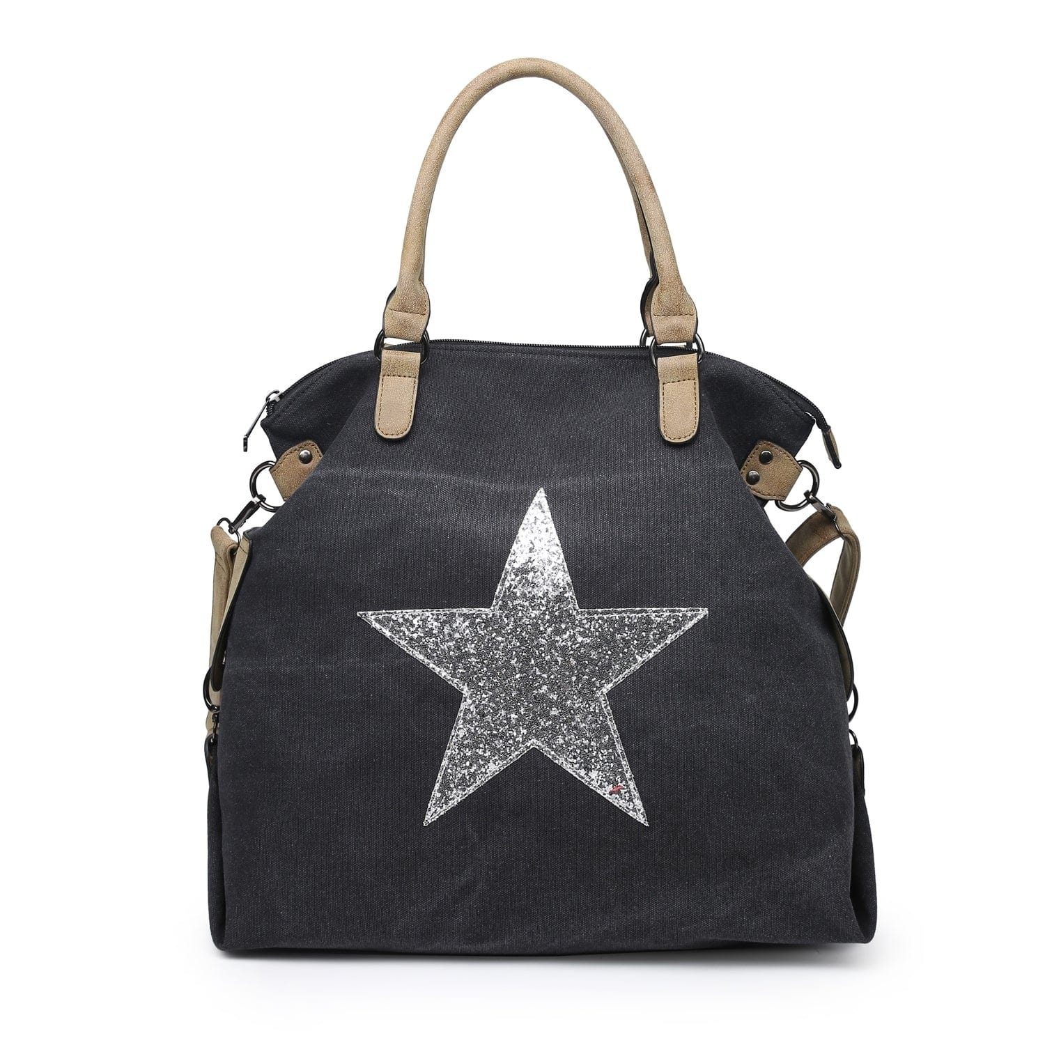 lusciousscarves Handbags Black Large Canvas Silver Star Bag