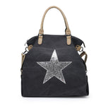 Load image into Gallery viewer, lusciousscarves Handbags Black Large Canvas Silver Star Bag
