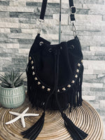 Load image into Gallery viewer, lusciousscarves Handbags Black Leather suede bucket bag with studs
