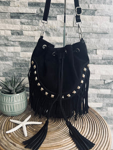 lusciousscarves Handbags Black Leather suede bucket bag with studs
