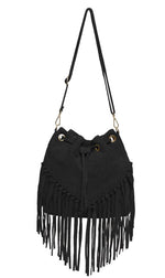 Load image into Gallery viewer, lusciousscarves Handbags Black Leather suede fringed tassels bucket bag / handbag
