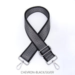 Load image into Gallery viewer, lusciousscarves Handbags Black/silver chev Interchangeable Bag Straps with Silver Hardware - Lots of colours available.
