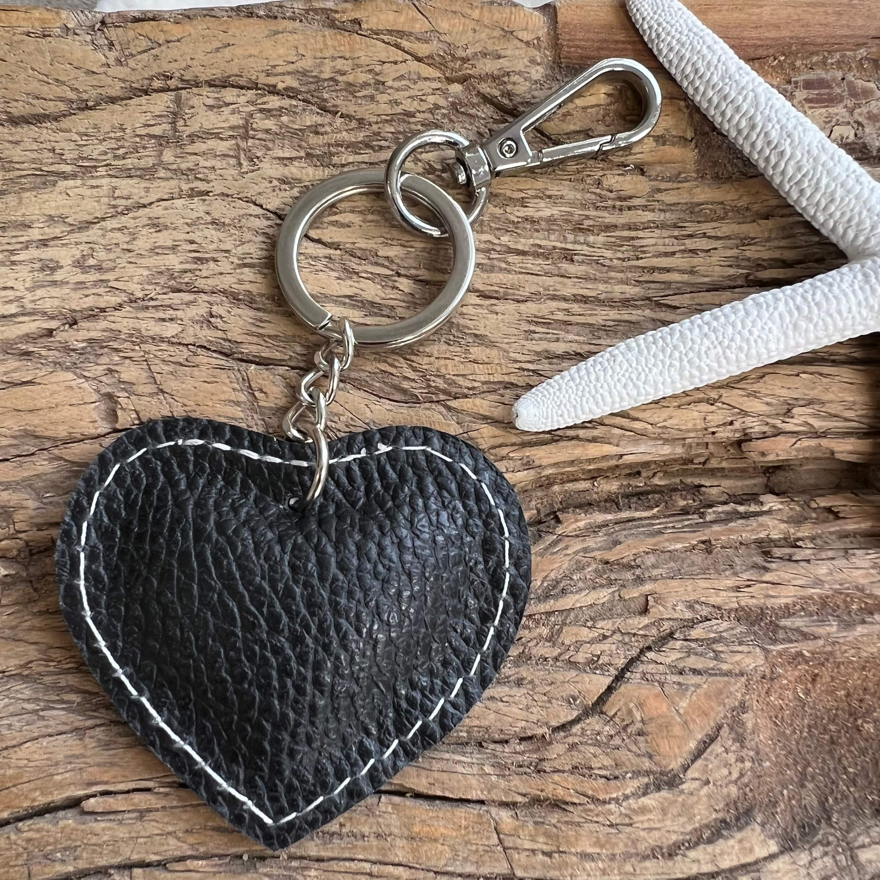 lusciousscarves Handbags Black Small Leather Heart Padded Keyring.