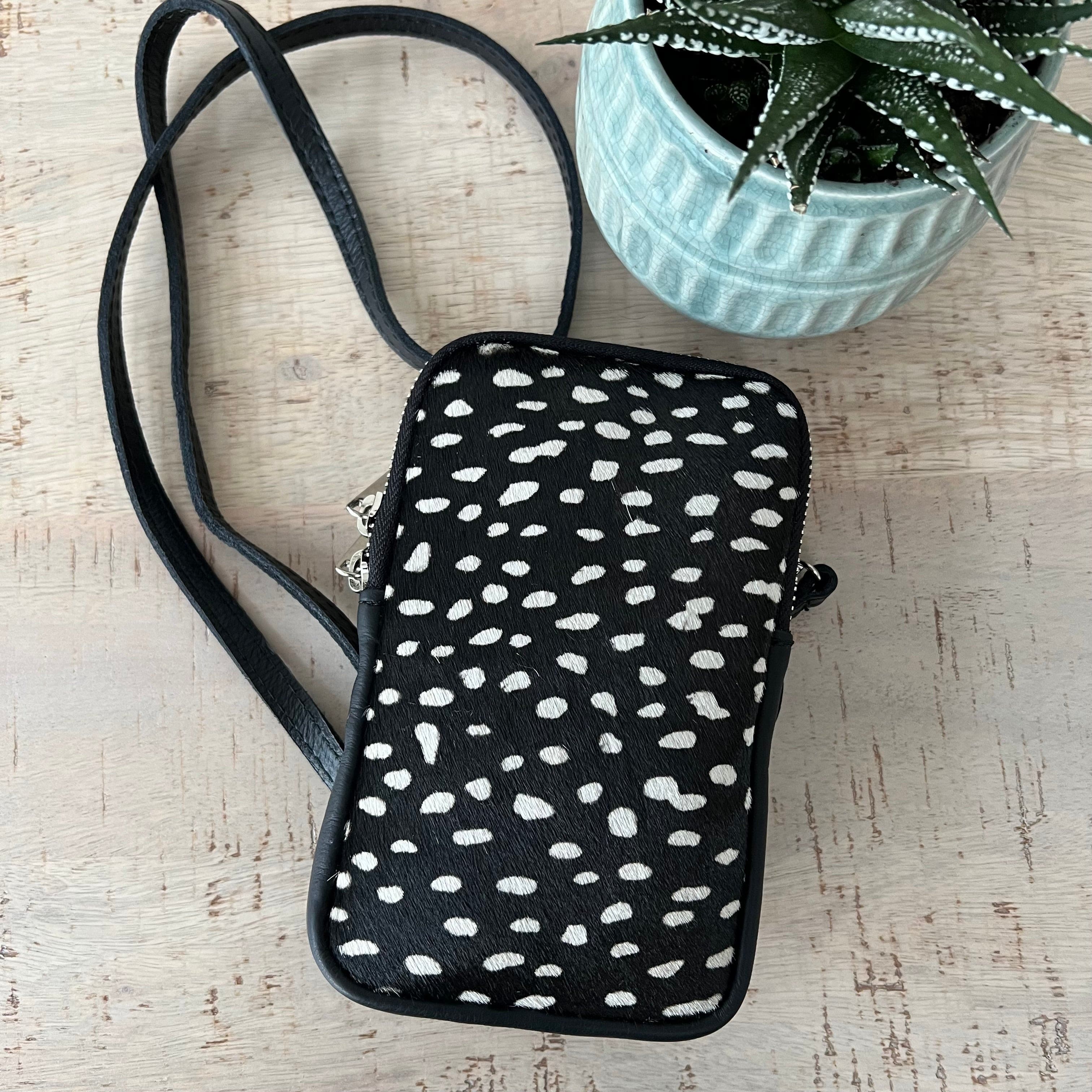 lusciousscarves Handbags Black & White spots Italian leather pouch, mini crossbody bag