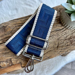 Load image into Gallery viewer, lusciousscarves Handbags Blue/Cream Stripe Interchangeable Bag Straps with Silver Hardware - Lots of colours available.
