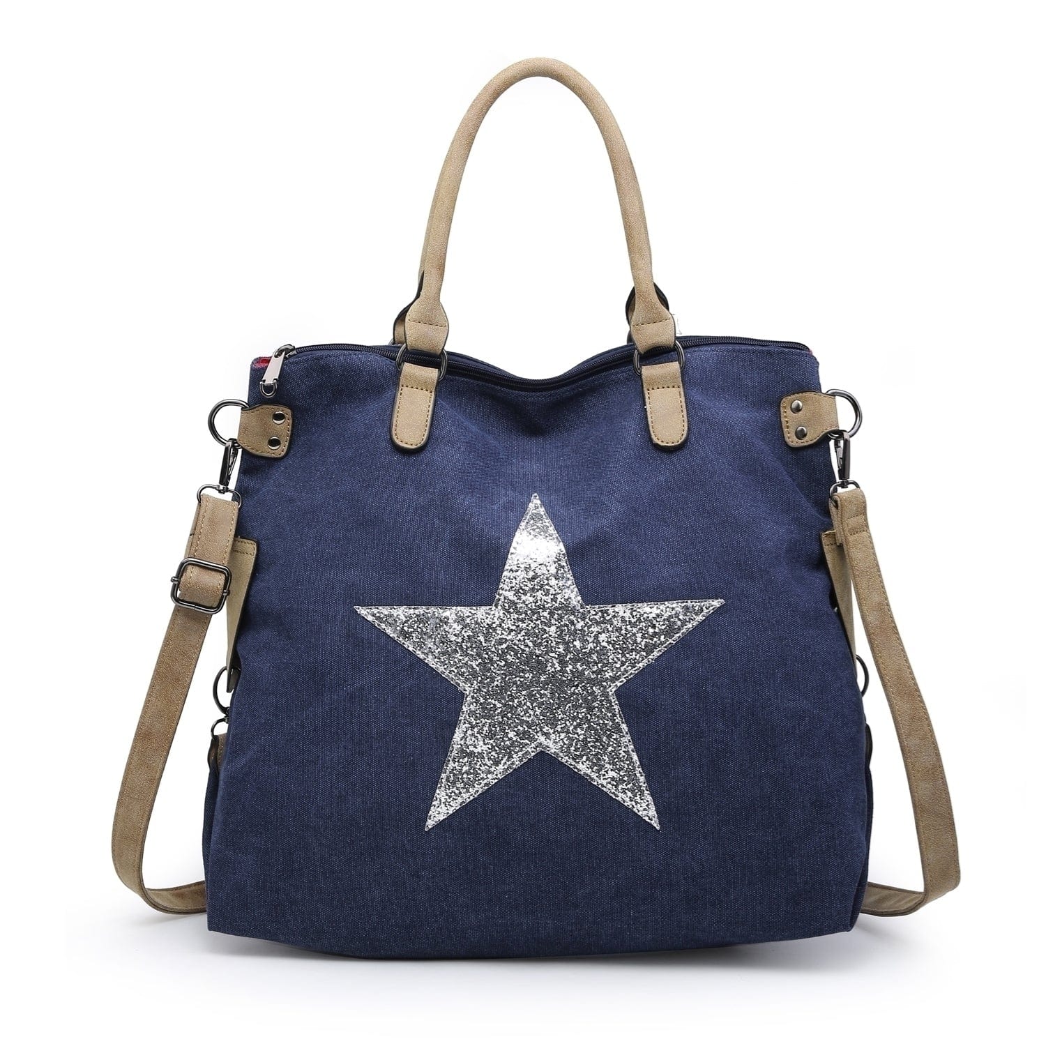 lusciousscarves Handbags Blue Large Canvas Silver Star Bag
