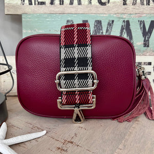 lusciousscarves Handbags Burgundy Italian leather camera style bag combo with a wide woven strap
