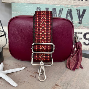 lusciousscarves Handbags Burgundy Italian leather camera style bag with a woven wide strap