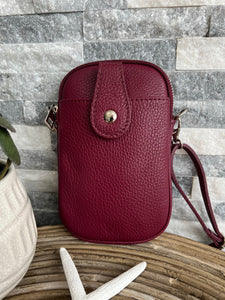 lusciousscarves Handbags Burgundy Italian leather crossbody phone bag - lots of colours