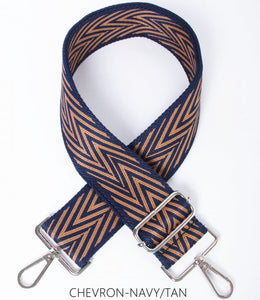 Navy Blue Chevron Print Nylon Bag Strap. Customisable Bag Strap