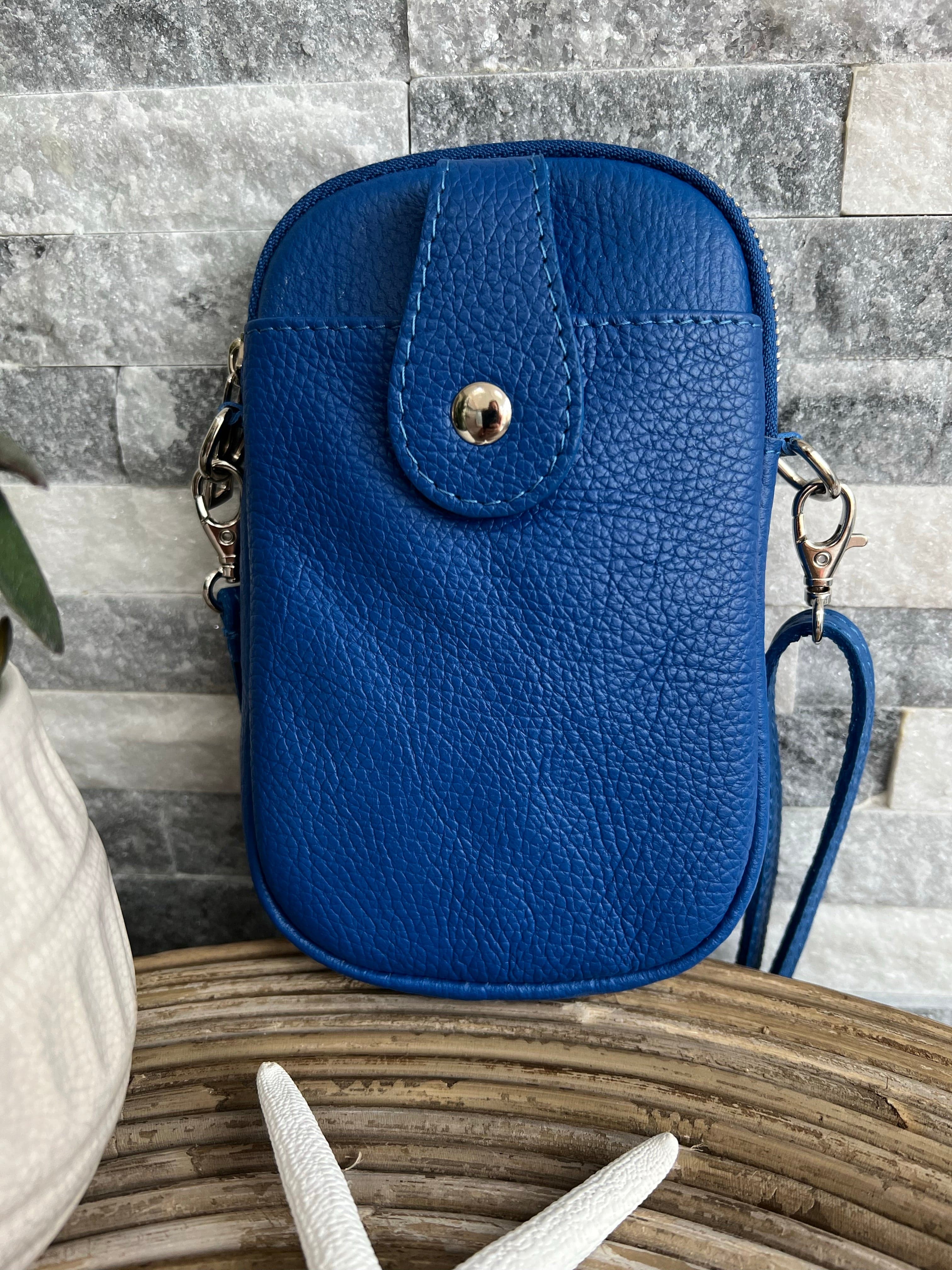 lusciousscarves Handbags Cobalt Blue Italian leather crossbody phone bag - lots of colours