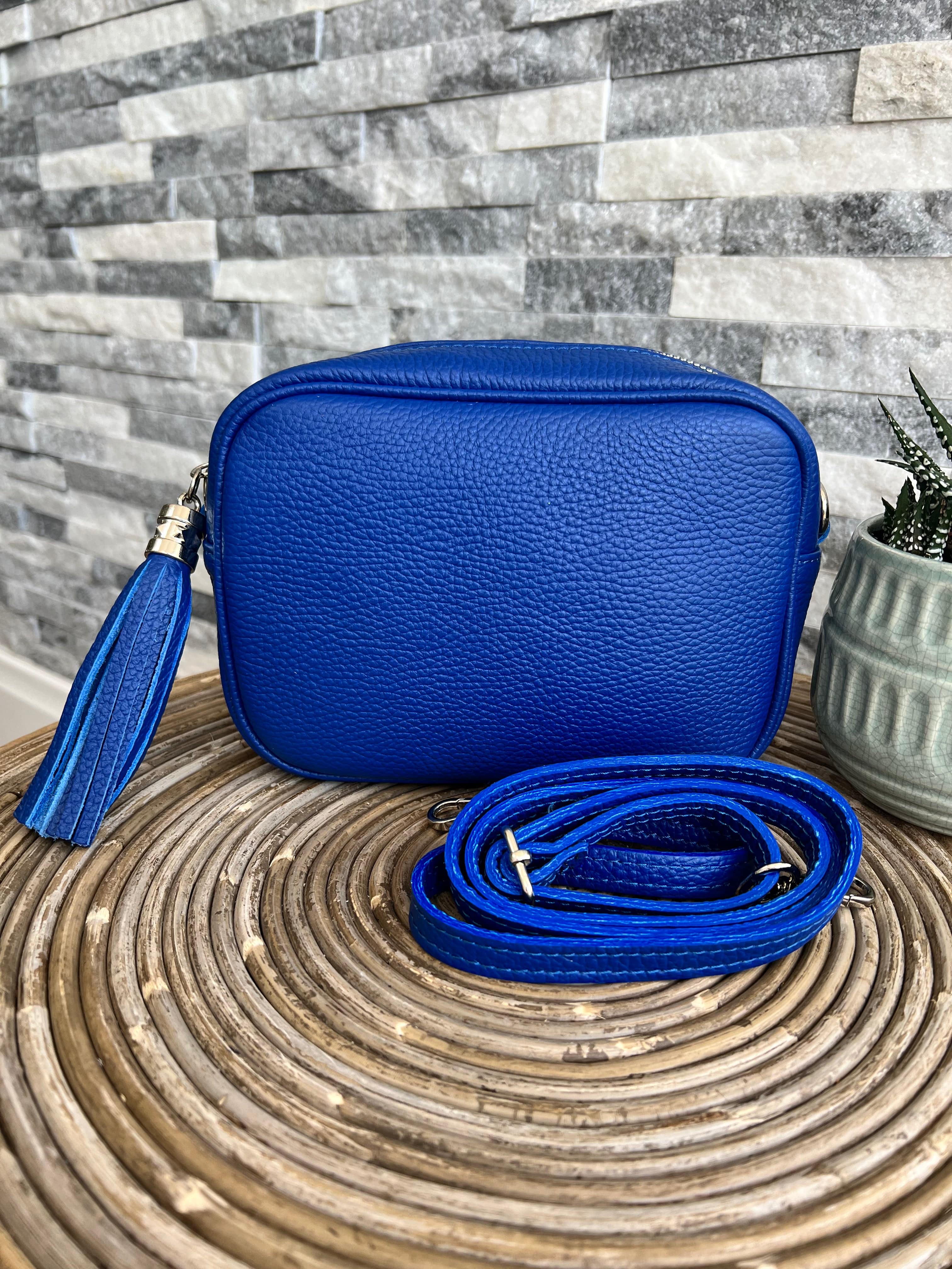 lusciousscarves Handbags Cobalt Blue Leather Camera Style Bag