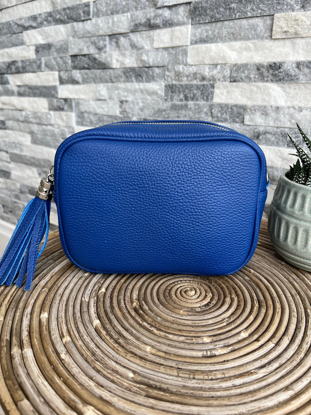 lusciousscarves Handbags Cobalt Blue Leather Camera Style Bag