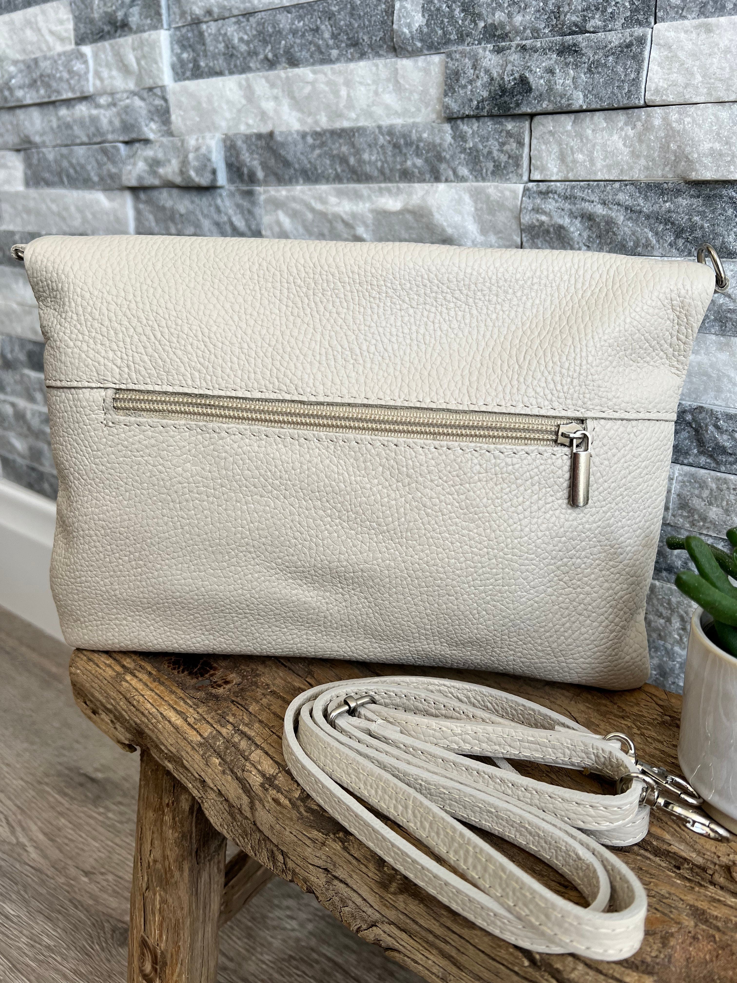 Cream Fold Over Italian Leather Clutch Bag – luscious scarves