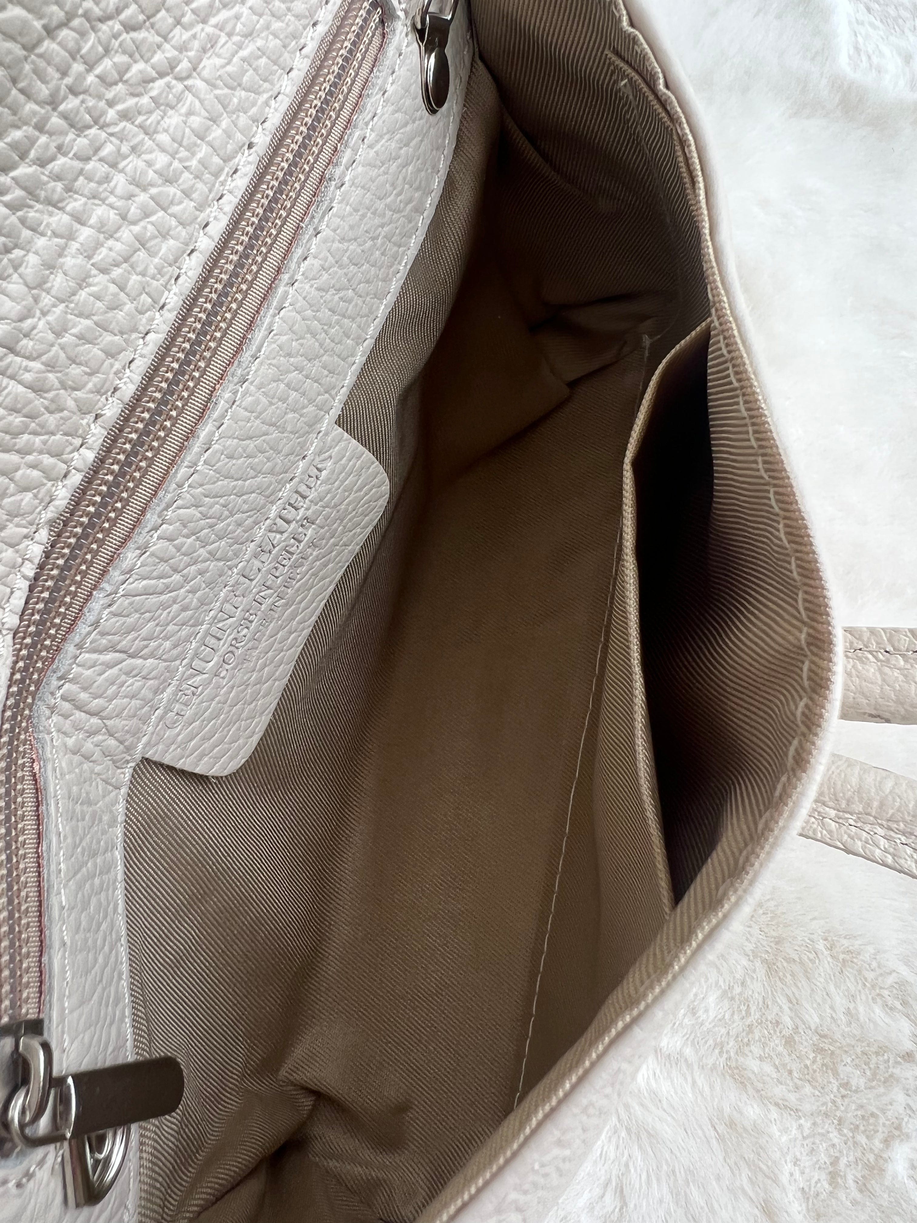 Cream Italian Leather Clutch Bag Evening Bag with a Loop Handle