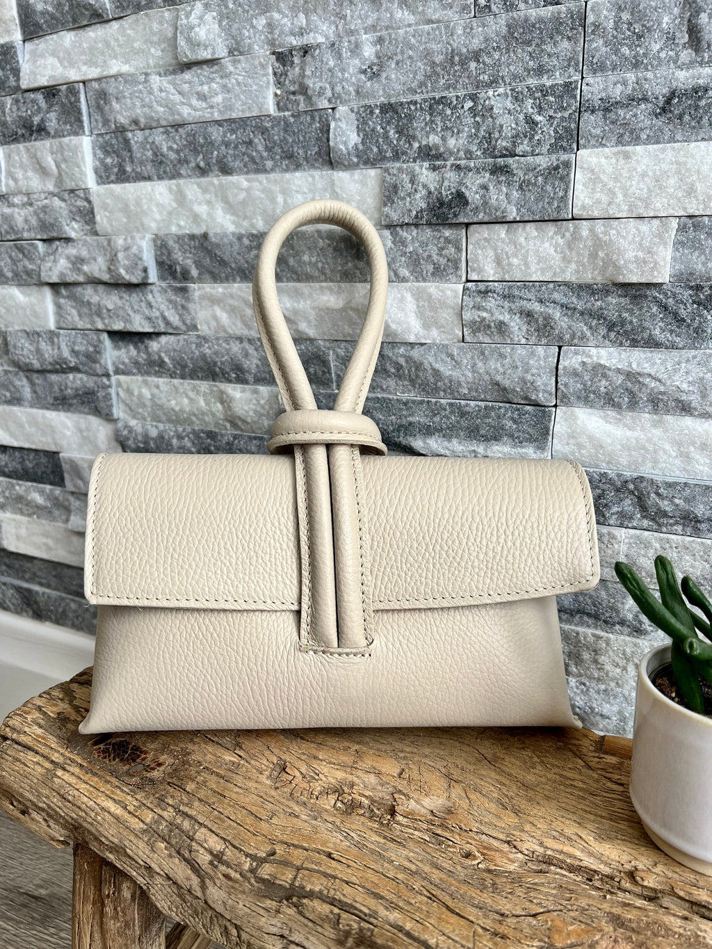 lusciousscarves Handbags Cream Italian Leather Clutch Bag
