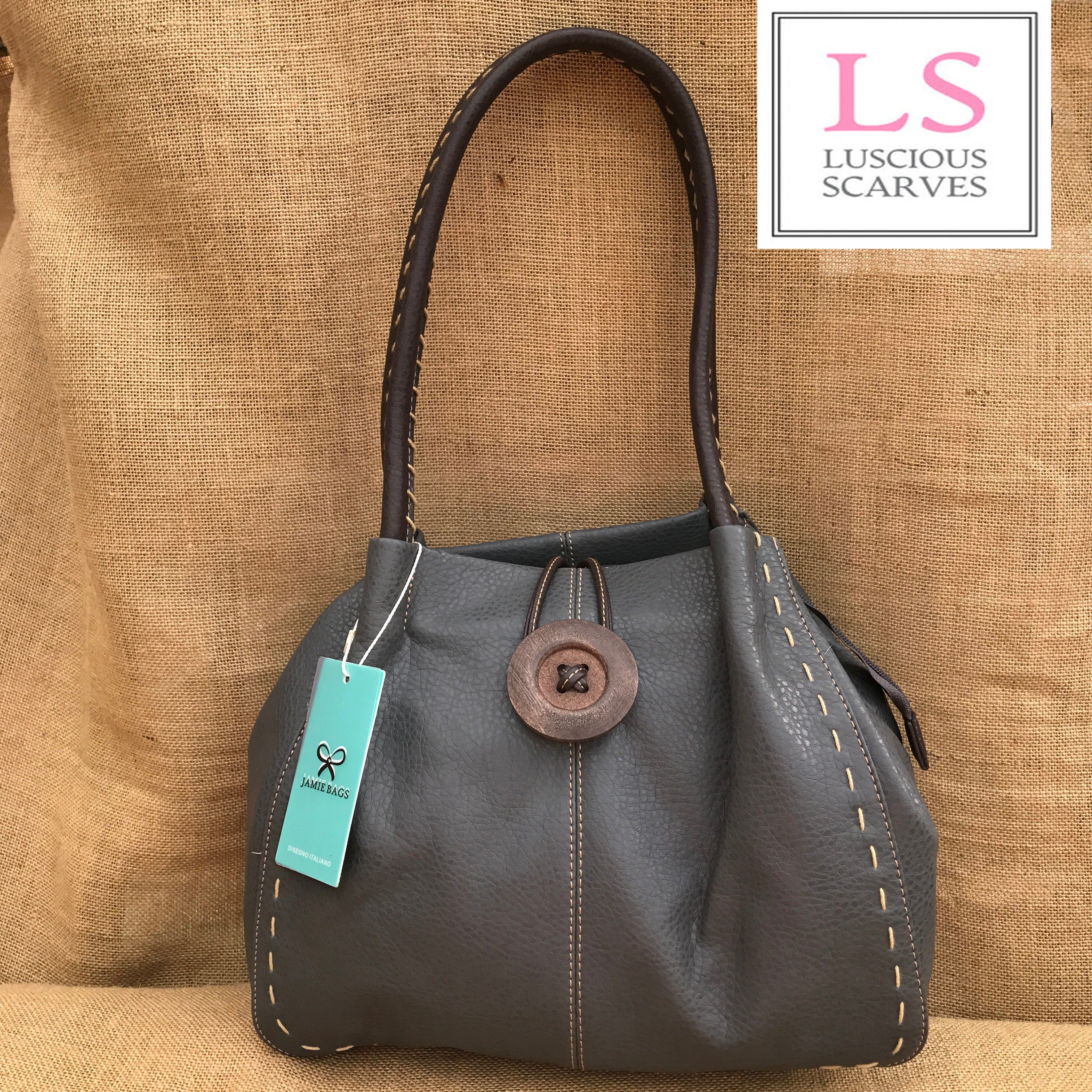 lusciousscarves Handbags Dark Grey Faux Leather Big Button Fashion Shoulder Bag Handbag