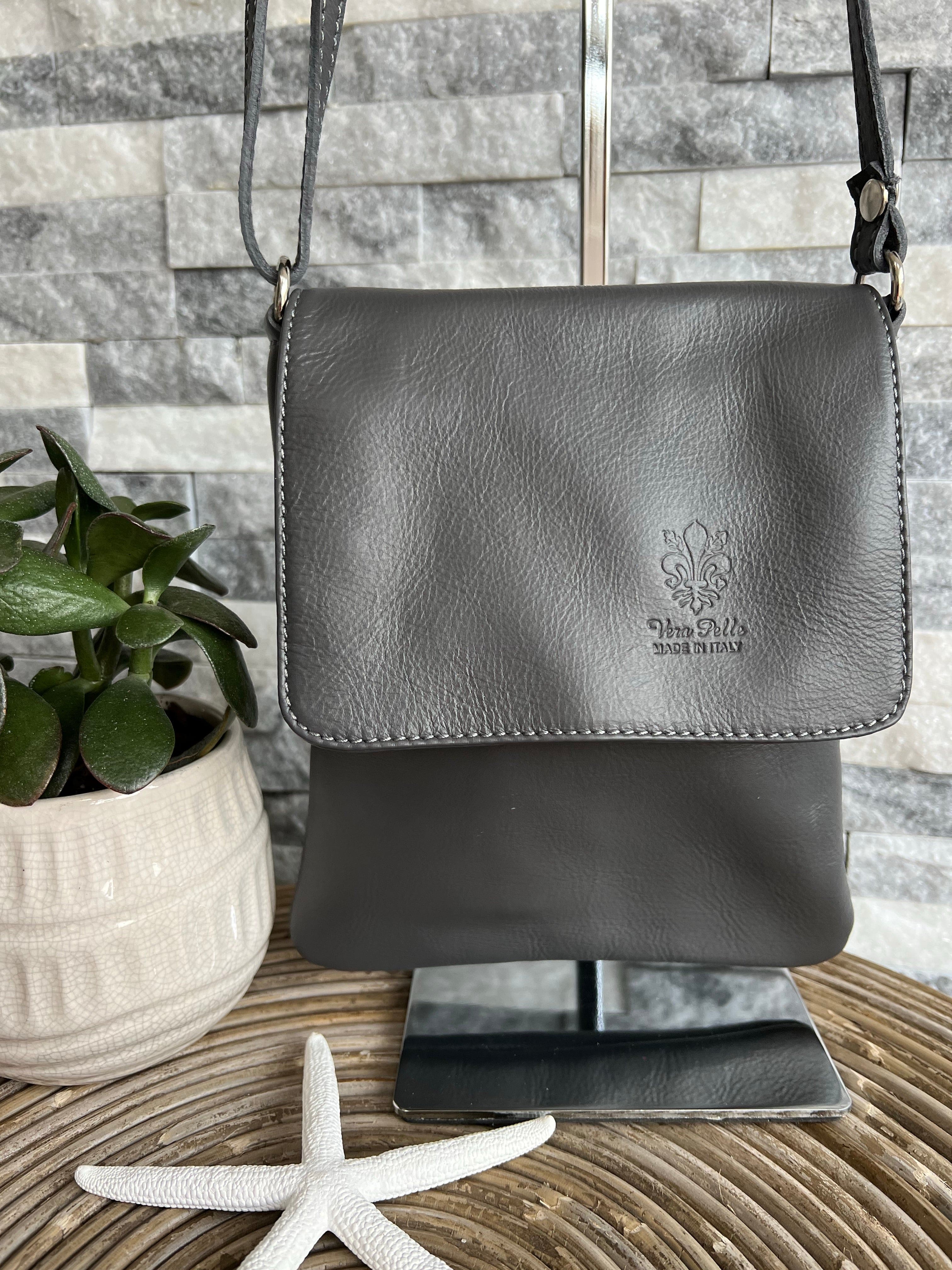 lusciousscarves Handbags Dark Grey Small , Soft Italian Leather Crossbody Bag