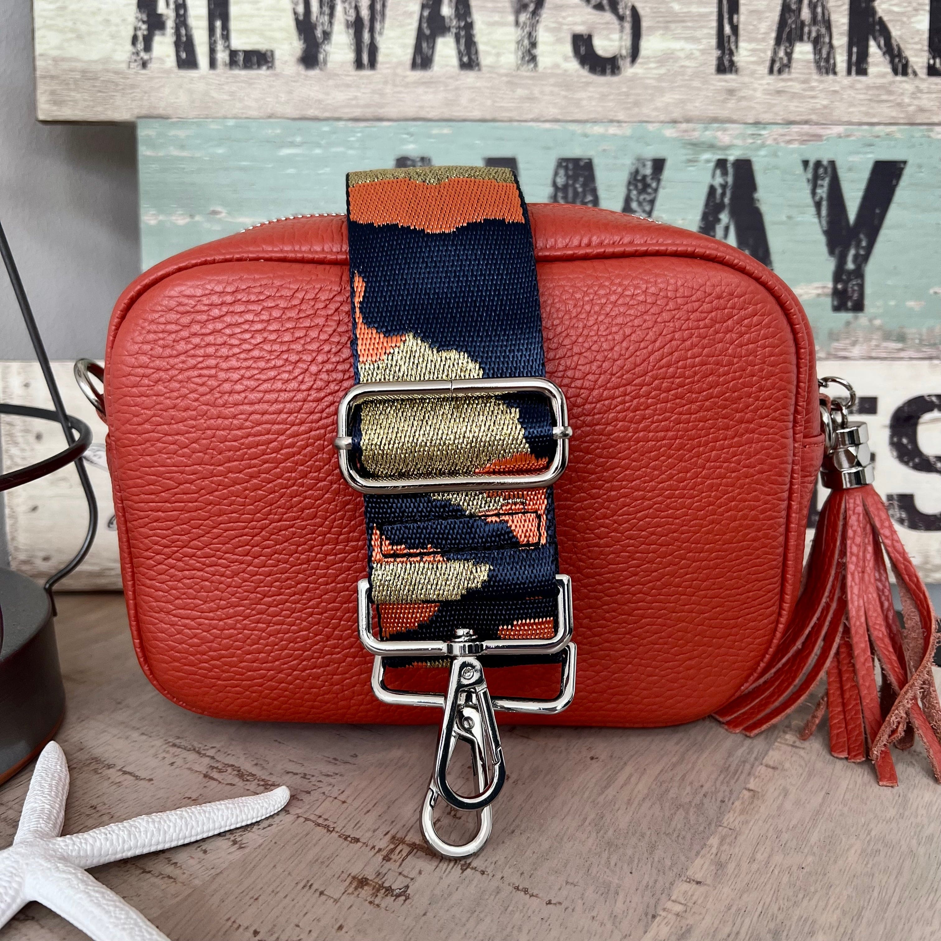 lusciousscarves Handbags Dark Orange camera style bag with a wide woven strap combo