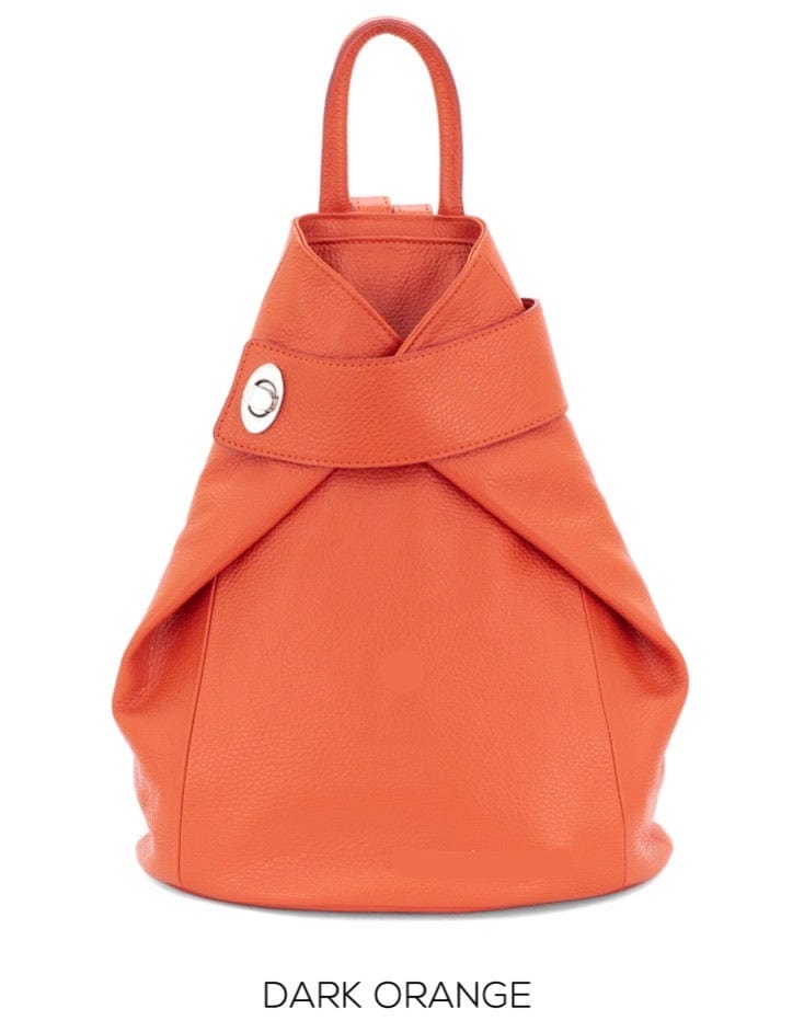 lusciousscarves Handbags Dark Orange Italian Leather Folding Rucksack Backpack 12 Colours -