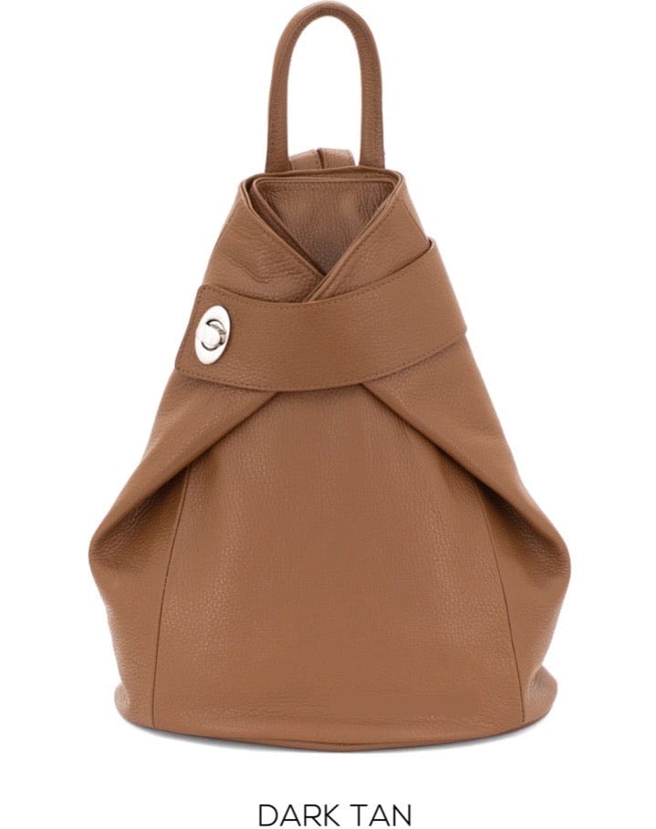 lusciousscarves Handbags Dark Tan Italian Leather Folding Rucksack Backpack 12 Colours -