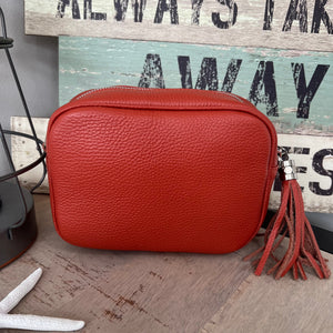 lusciousscarves Handbags Deep Orange Leather tassel camera style crossbody bag.