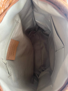 lusciousscarves Handbags Deep Tan Leather & Suede Mix croc print hobo bag