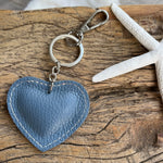 Load image into Gallery viewer, lusciousscarves Handbags Denim blue Small Leather Heart Padded Keyring.
