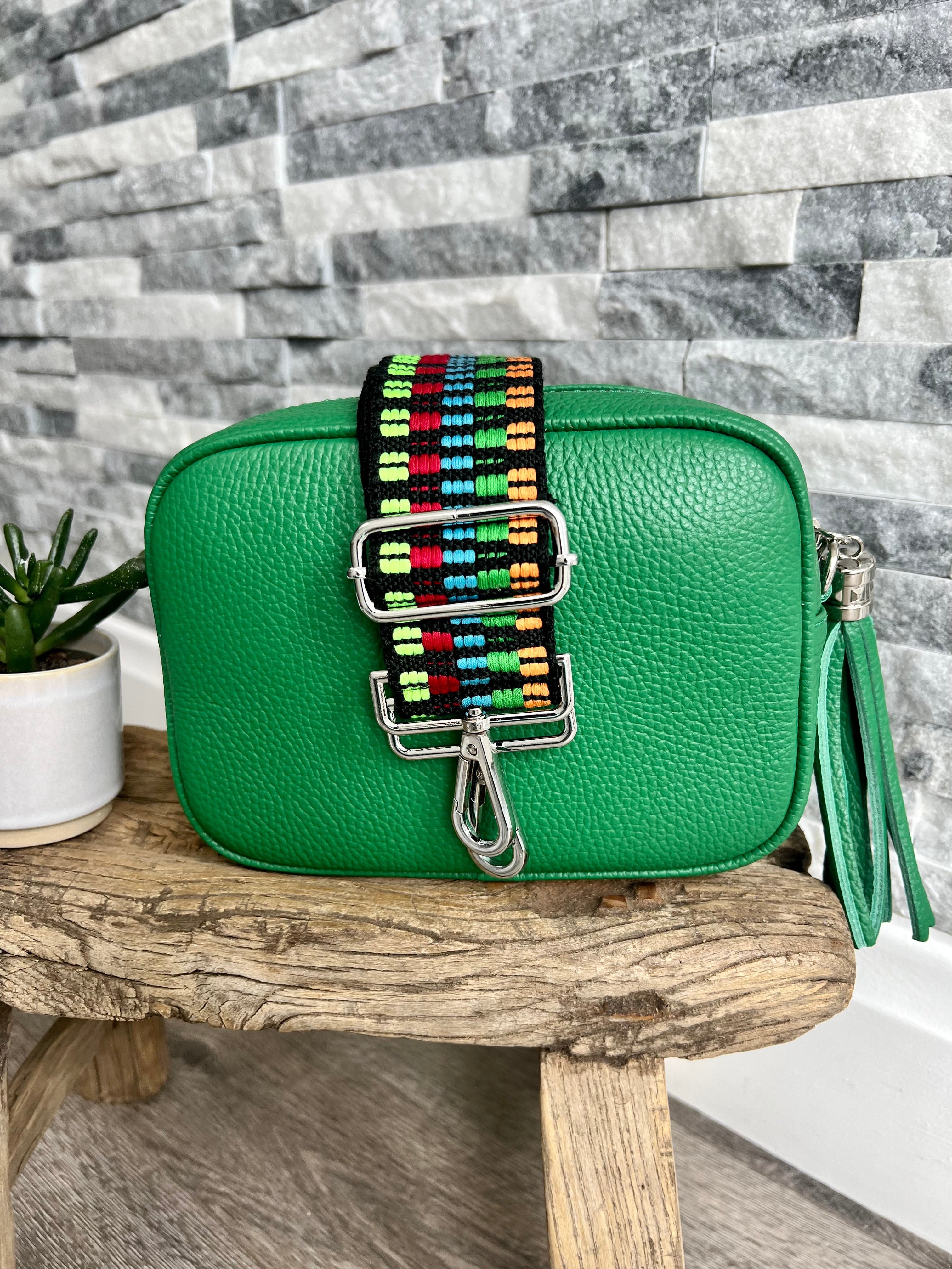 lusciousscarves Handbags Emerald Green Italian leather camera bag and strap combo