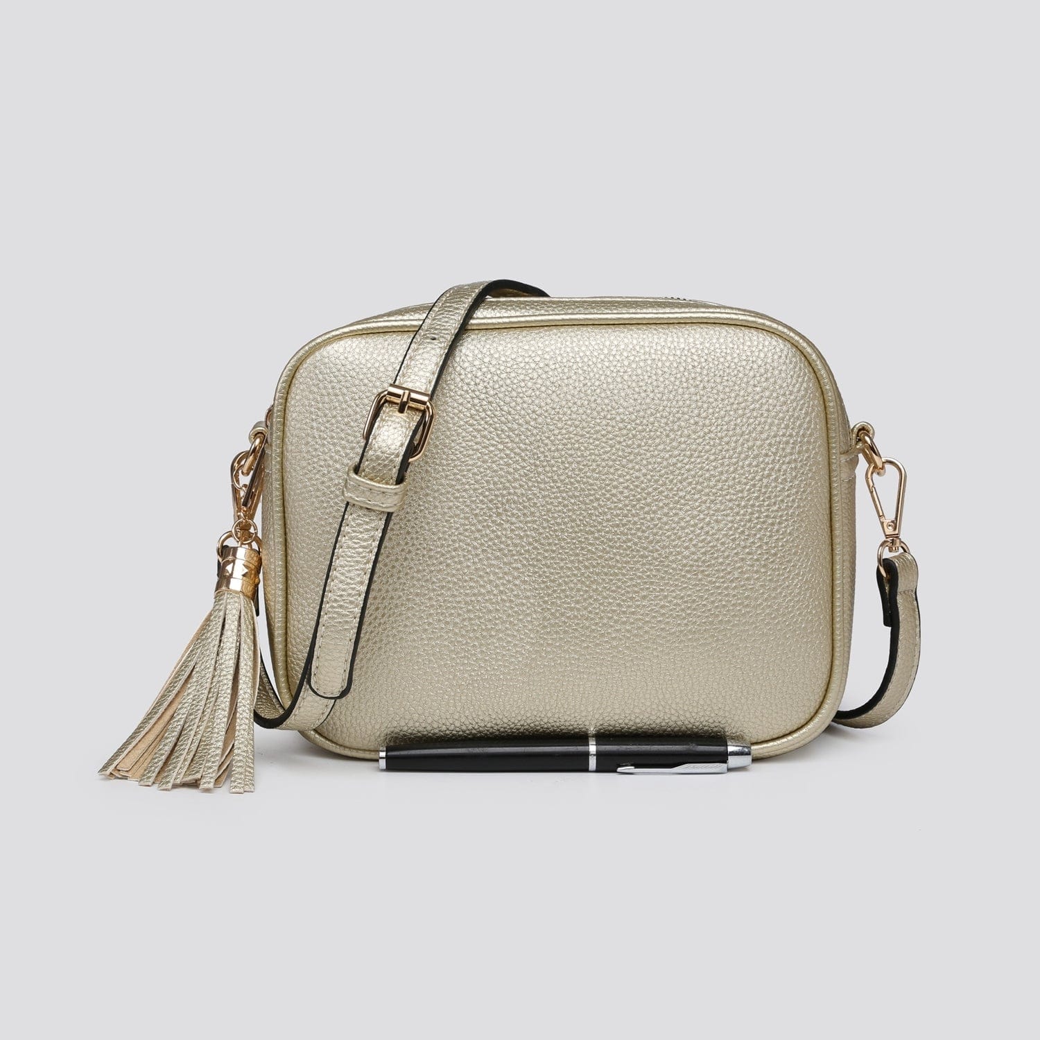 lusciousscarves Handbags Gold Double Zip Faux Vegan Leather Camera Bag