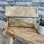 Load image into Gallery viewer, lusciousscarves Handbags Gold Metallic Genuine Leather Clutch Bag
