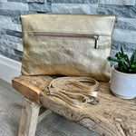 Load image into Gallery viewer, lusciousscarves Handbags Gold Metallic Genuine Leather Clutch Bag

