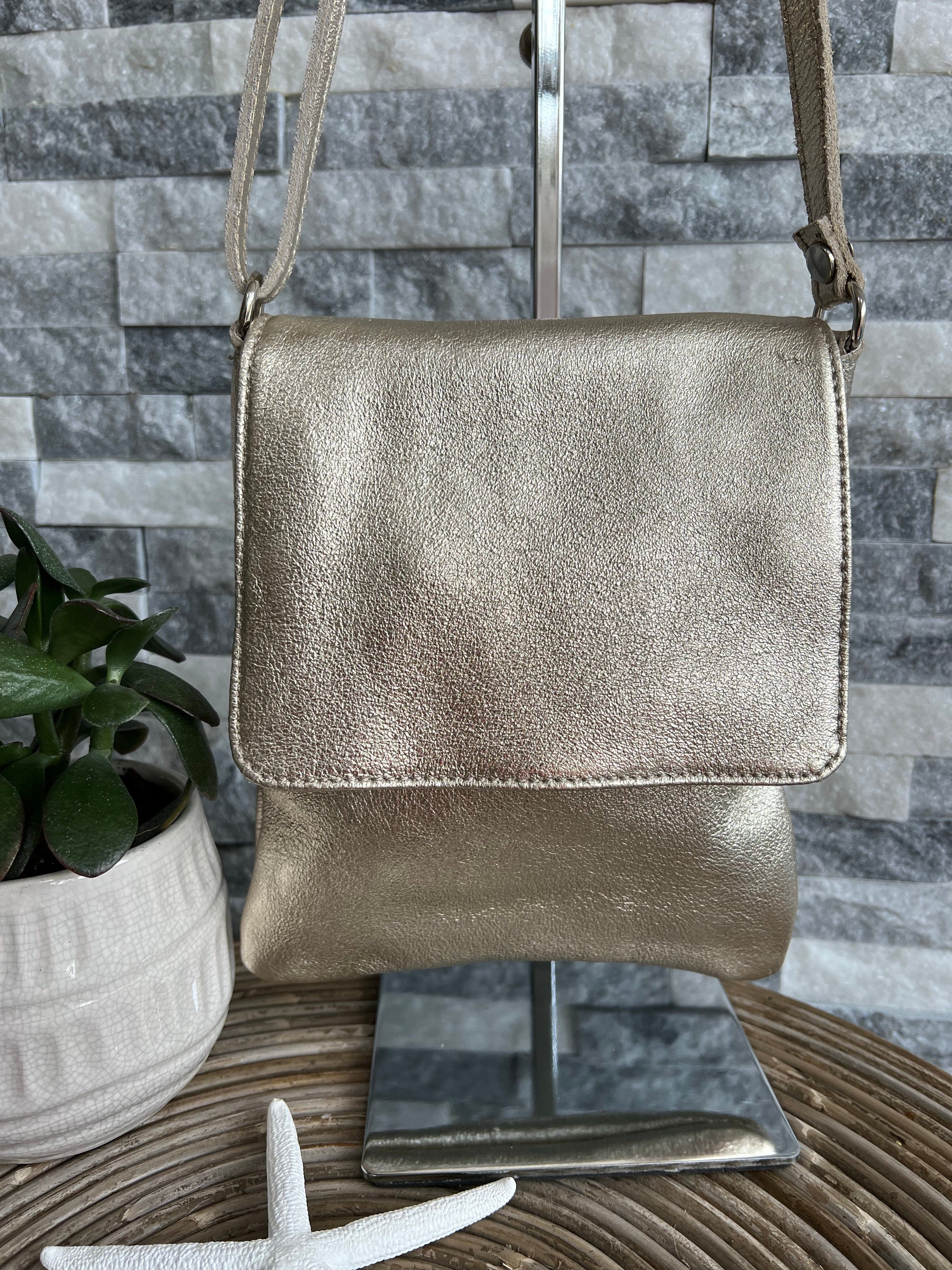 lusciousscarves Handbags Gold Small , Soft Italian Leather Crossbody Bag