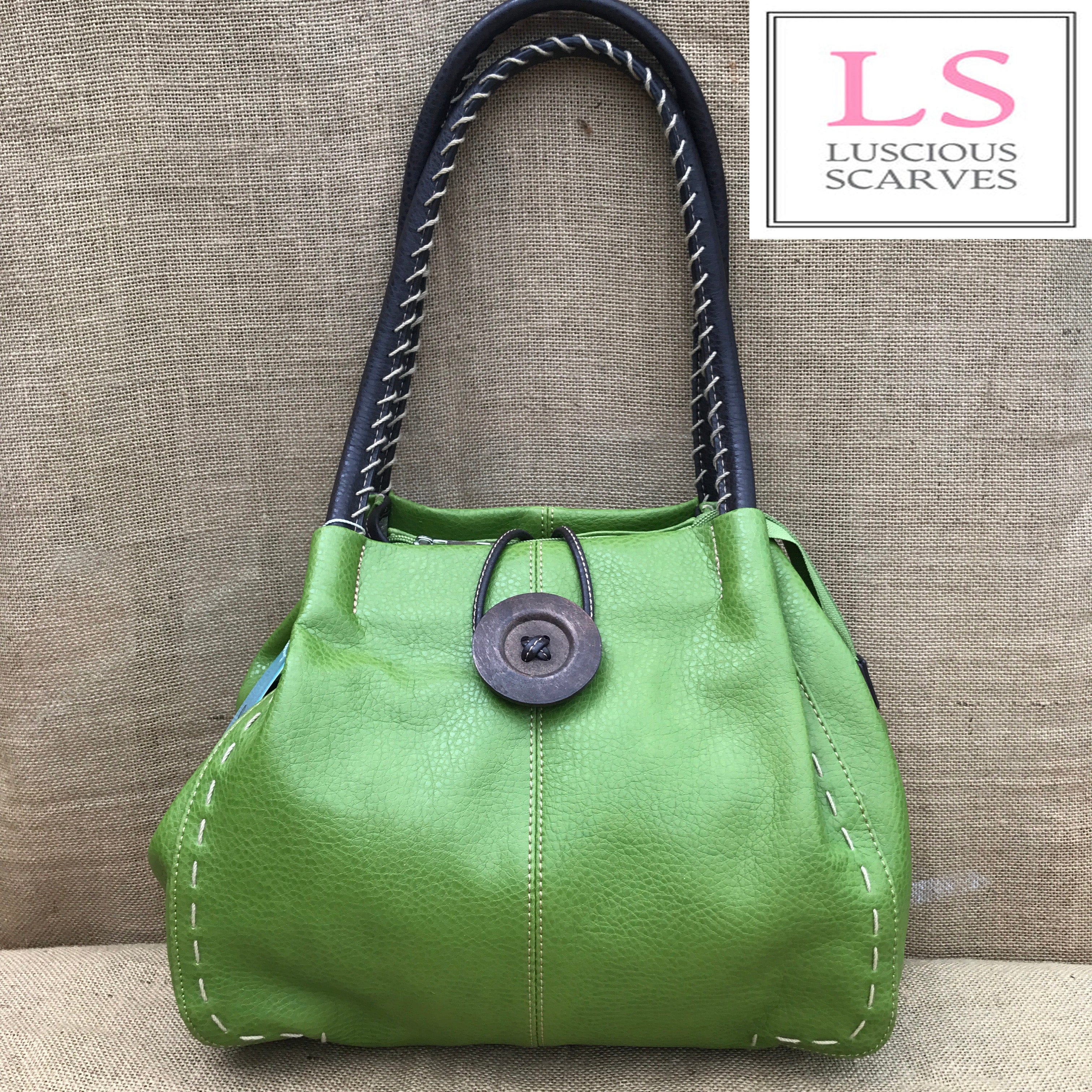 lusciousscarves Handbags Green Faux Leather Big Button Fashion Shoulder Bag Handbag