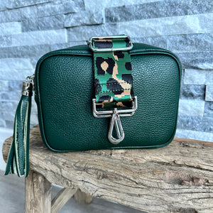 lusciousscarves Handbags Green Italian Leather Camera Style Bag and Strap Combo