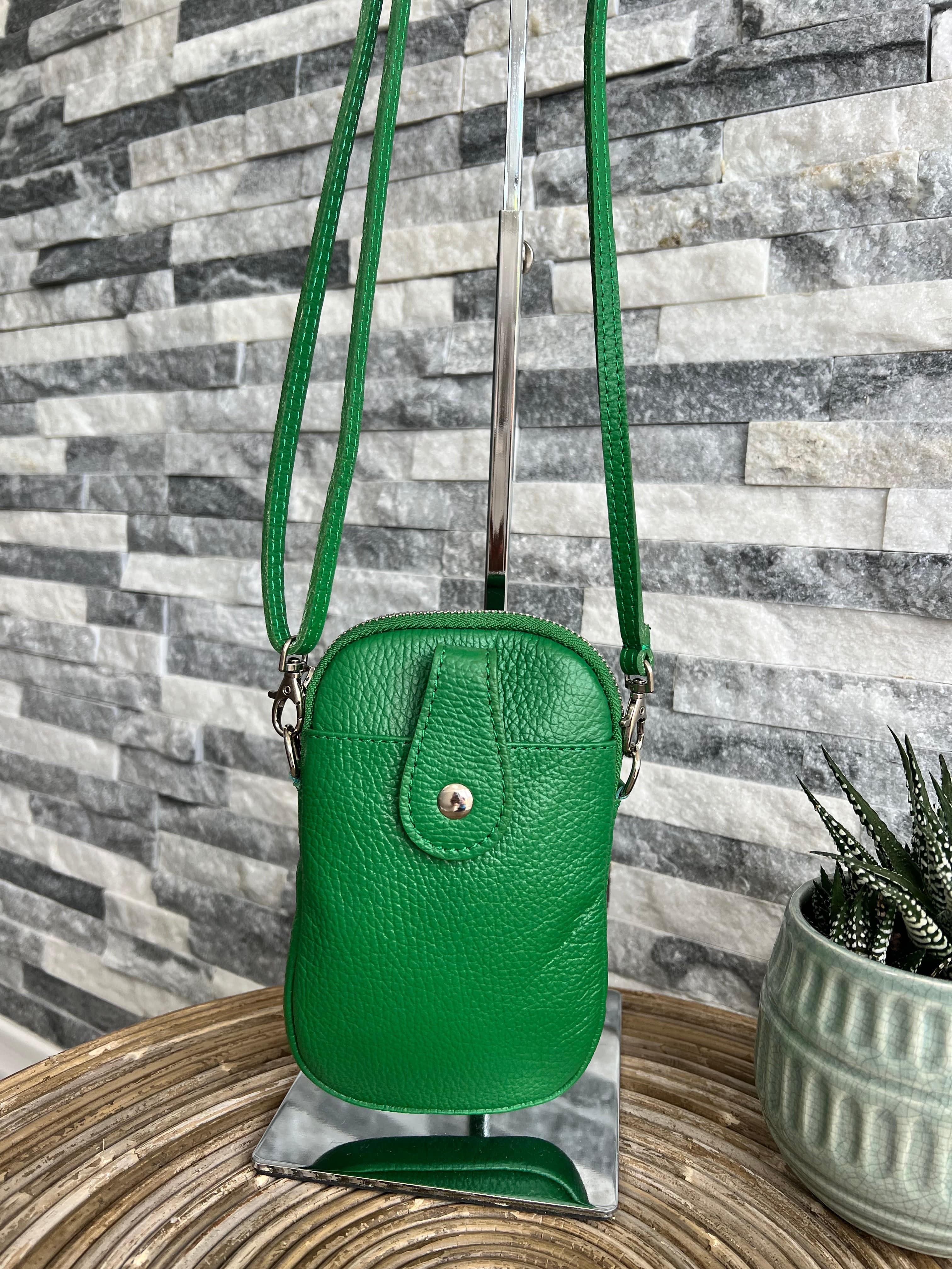 lusciousscarves Handbags Green Italian leather crossbody phone bag - lots of colours