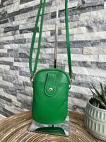 Load image into Gallery viewer, lusciousscarves Handbags Green Italian leather crossbody phone bag - lots of colours

