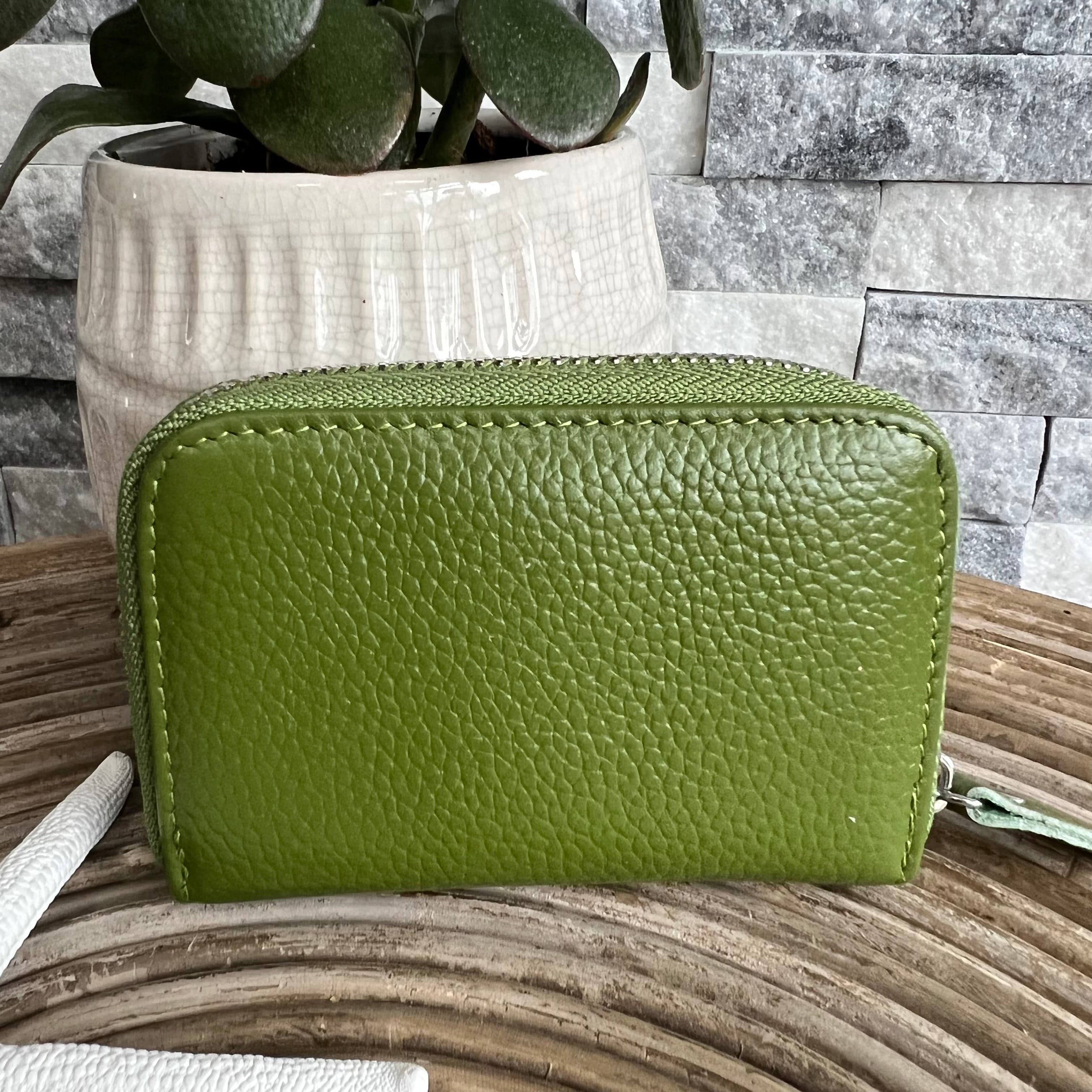 lusciousscarves Handbags Green Leather credit card holder with RFID card protection.