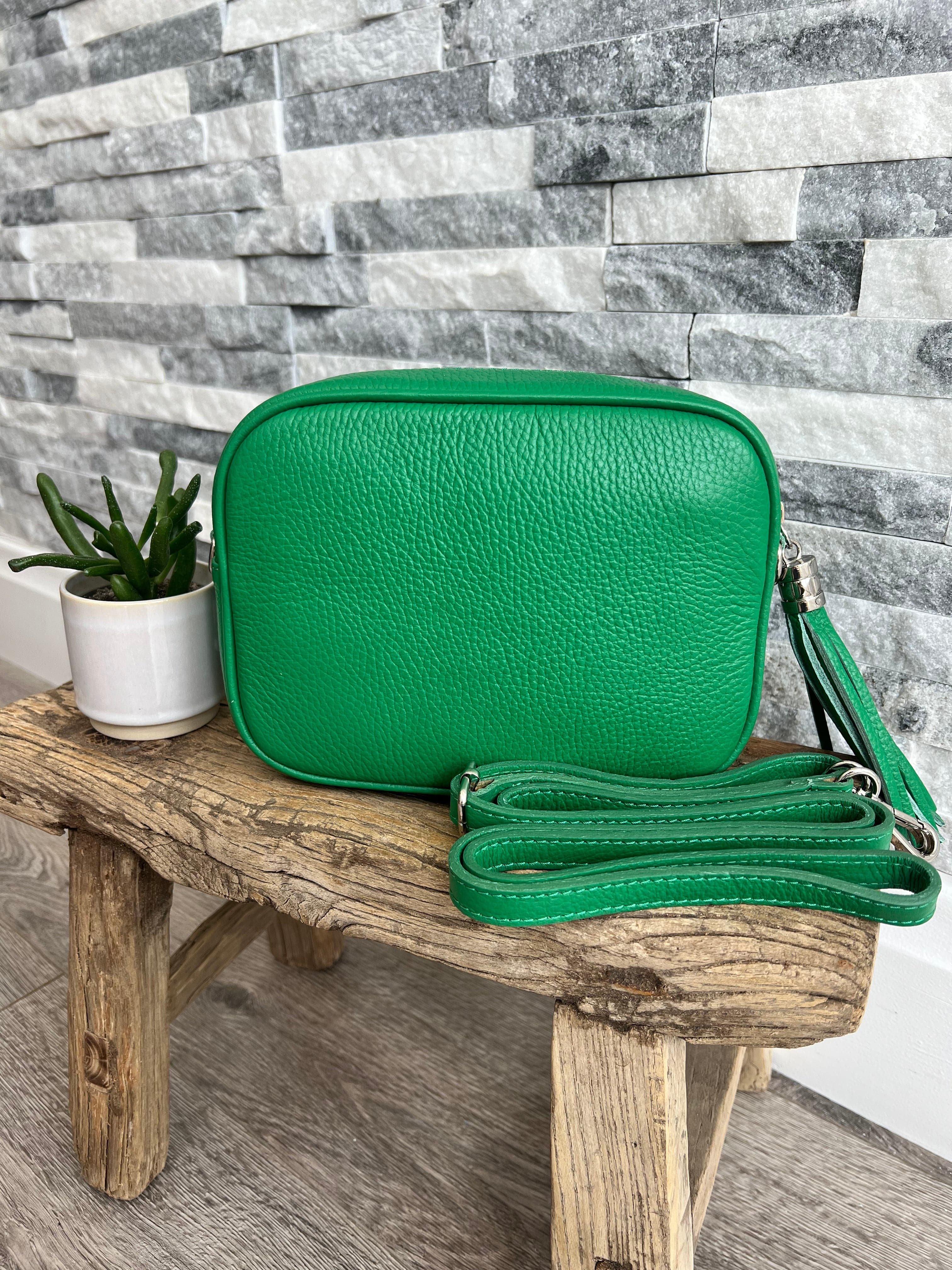 lusciousscarves Handbags Green Leather Tassel Camera  Style Bag