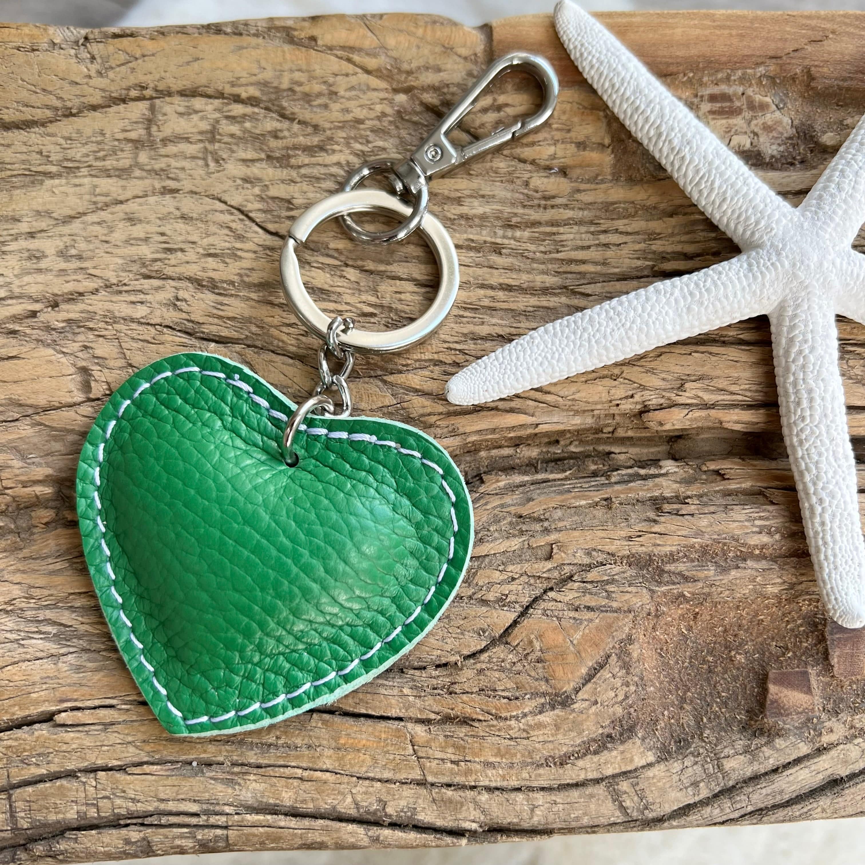 lusciousscarves Handbags Green Small Leather Heart Padded Keyring.
