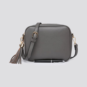 lusciousscarves Handbags Grey Double Zip Faux Vegan Leather Camera Bag