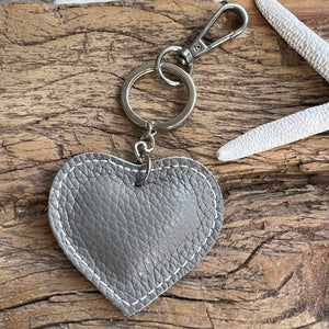 lusciousscarves Handbags Grey Small Leather Heart Padded Keyring.