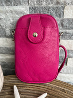 Load image into Gallery viewer, lusciousscarves Handbags Hot pink Italian leather crossbody phone bag - lots of colours
