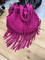 Load image into Gallery viewer, lusciousscarves Handbags Hot Pink Leather suede fringed tassels bucket bag / handbag

