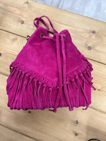 Load image into Gallery viewer, lusciousscarves Handbags Hot Pink Leather suede fringed tassels bucket bag / handbag
