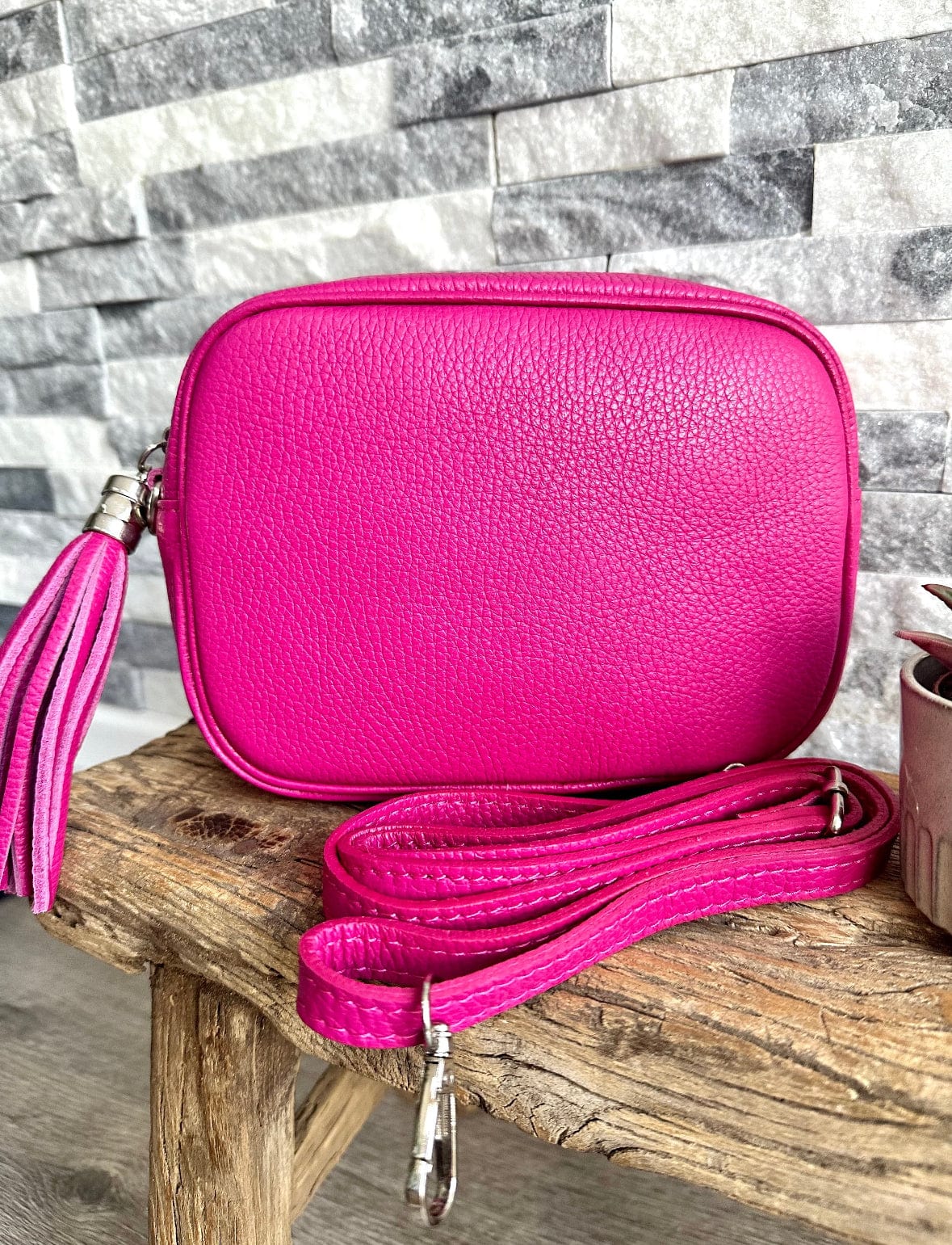lusciousscarves Handbags Hot Pink Leather Tassel Crossbody / Camera Bag / Handbag - Summer Colours
