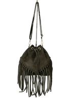 Load image into Gallery viewer, lusciousscarves Handbags Khaki Green Leather suede fringed tassel bucket bag / handbag

