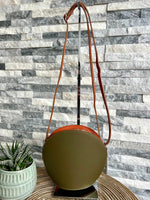 Load image into Gallery viewer, lusciousscarves Handbags Khaki Italian Leather Clamshell Crossbody  Bag
